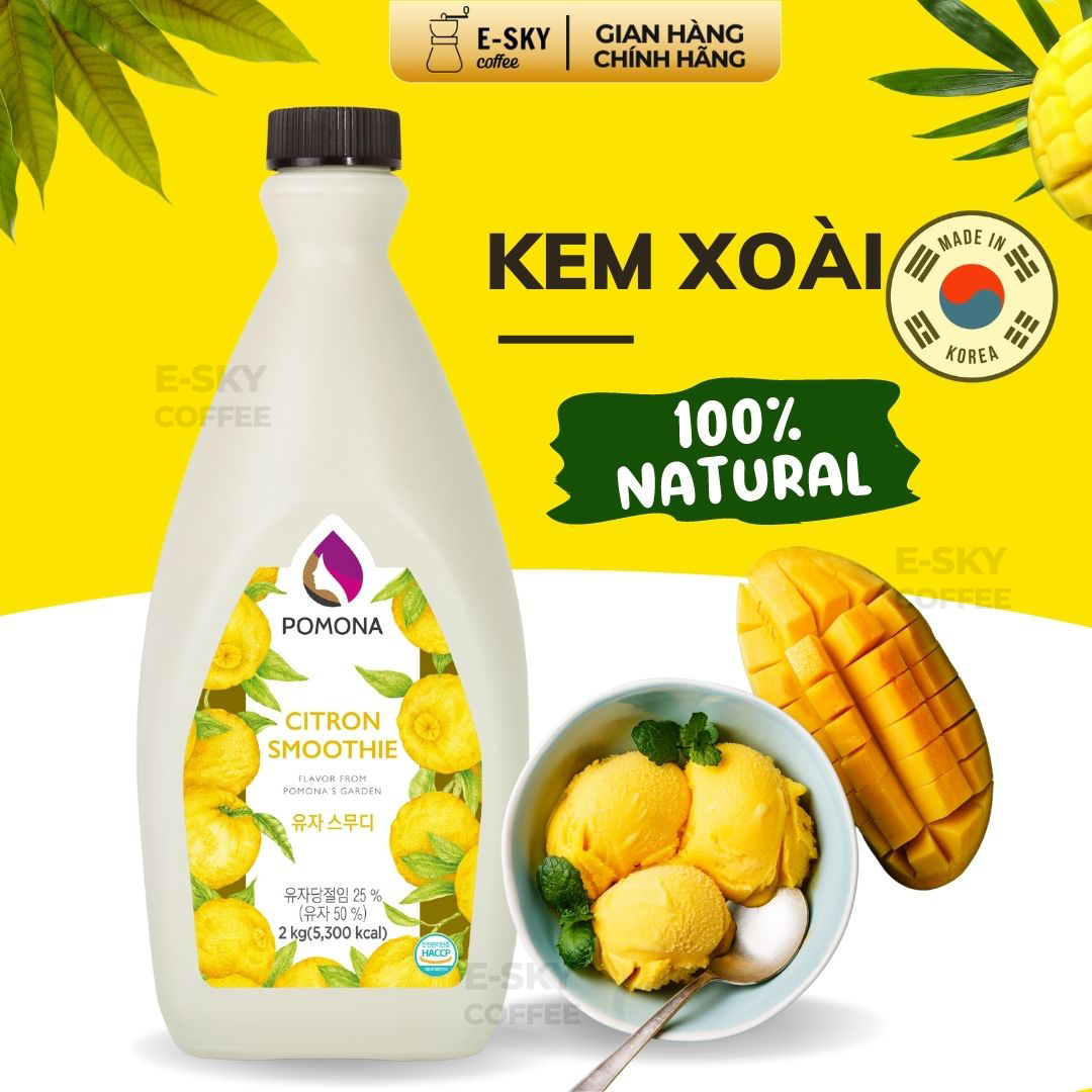 Mứt Xoài Pomona Mango Smoothie Nguyên Liệu Pha Chế Hàn Quốc Chai 2kg