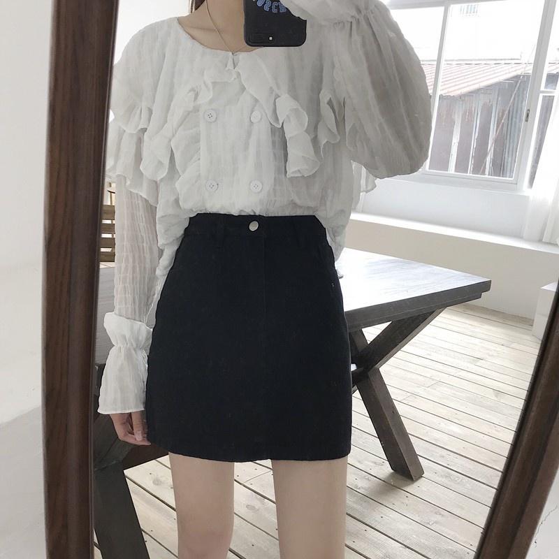 Chân váy ngắn chữ A jean dài tới gối đẹp thời trang cao cấp HACHIKI CVJ02