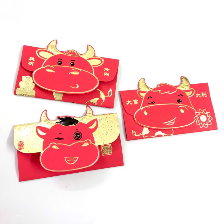 Set 3 bao lì xì con trâu 3D cute nhũ vàng (Mẫu 1), dùng để đựng thiệp chúc, tiền lì xì, mừng tuổi dễ thương và ý nghĩa - TMT Collection.com - SP005139