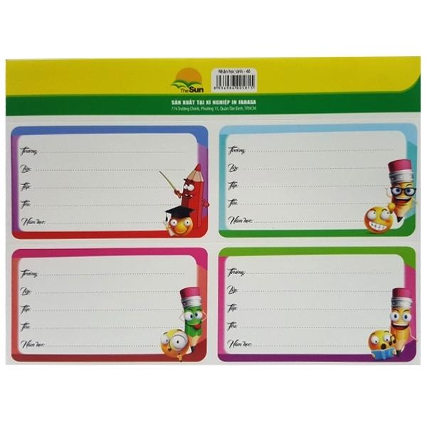 Bộ 4 Nhãn Học Sinh The Sun 4 Ô (6 Tờ/Xấp) (Mẫu Màu Giao Ngẫu Nhiên)