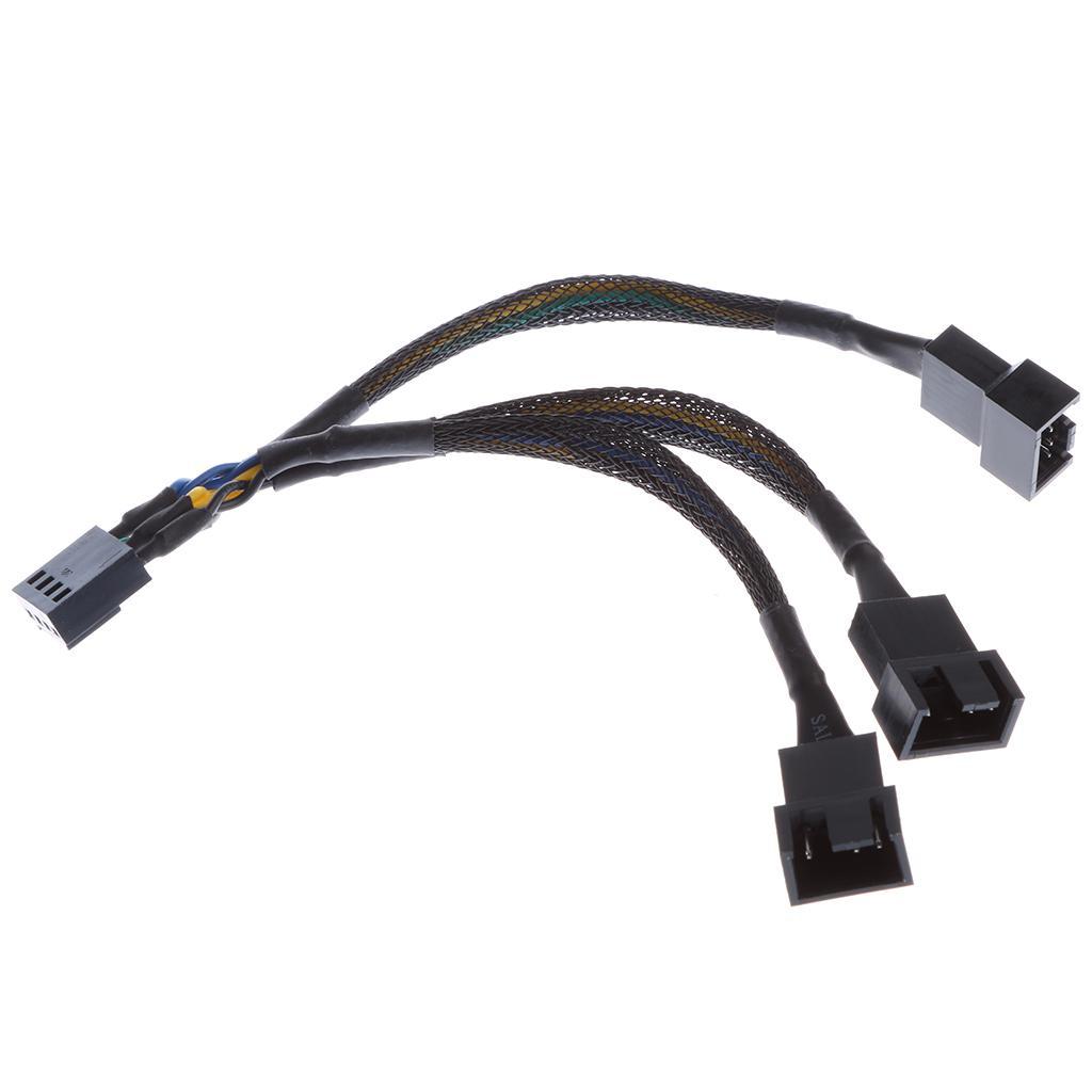2Pcs 15cm 4pin Splitter Computer Fan Power Cable 1 to 3 Black Sleeved