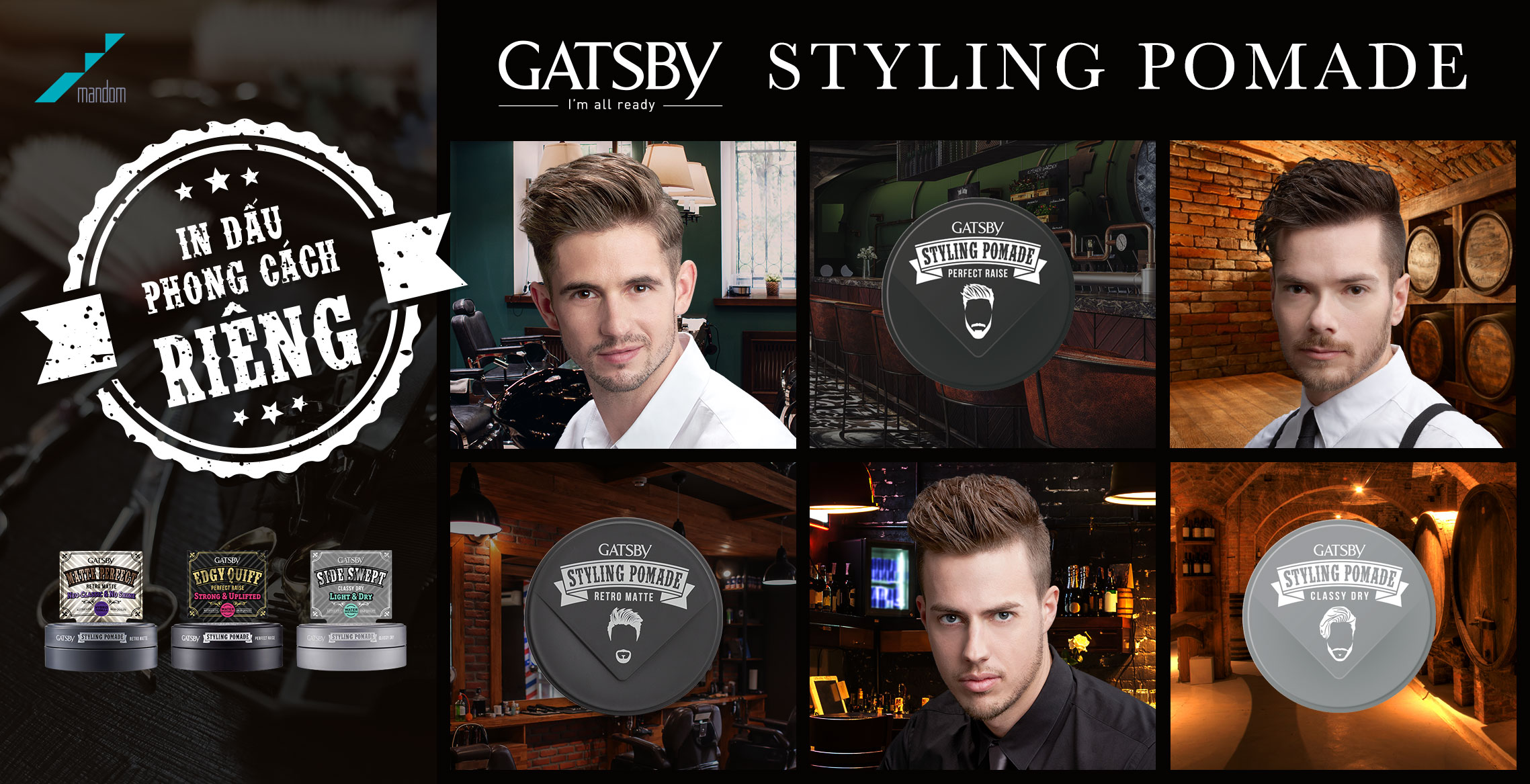 Sáp Classy Dry Pomade Tạo Kiểu Side Swept Giữ Nếp Cứng Tóc + Tặng Reuzel Grooming Tonic - Chính hãng - GATSBY STYLING POMADE 75G