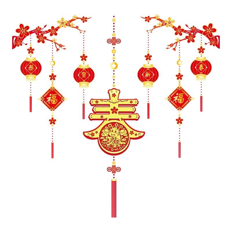 Decal trang trí Tết Hít Tĩnh Điện - Chữ PHÚC lớn rèm lồng đèn 01