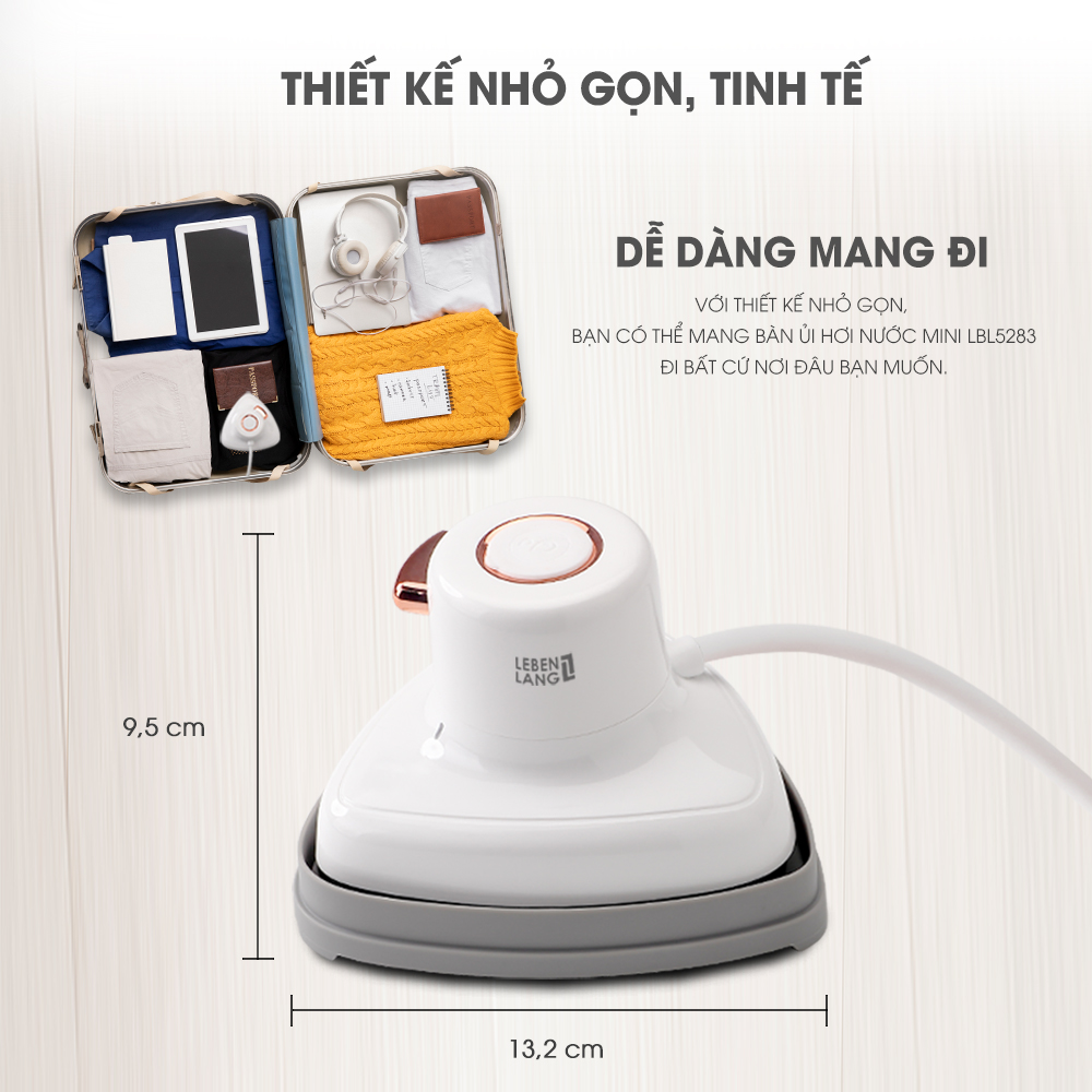 Bàn là hơi nước cầm tay mini Lebenlang LBL5283, công suất 800W, nhỏ gọn tiện lợi, bảo hành 2 năm - hàng chính hãng