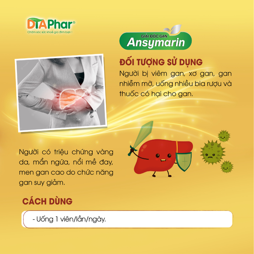 Viên uống Giải Độc Gan Ansymarin giúp thanh nhiệt mát gan. Hỗ trợ tăng cường chức năng gan Hộp 30 viên