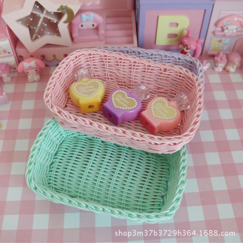 Giỏ đựng đồ đa năng, rổ nhựa giả mây màu Pastel đựng đồ nhỏ xinh