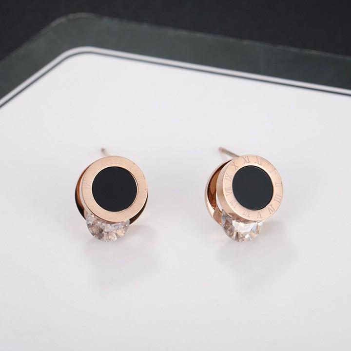 Bông Tai Hình Tròn Kẹp Viên Đá Titan Ko Đen Cao Cấp TT 2146 - TT 2146