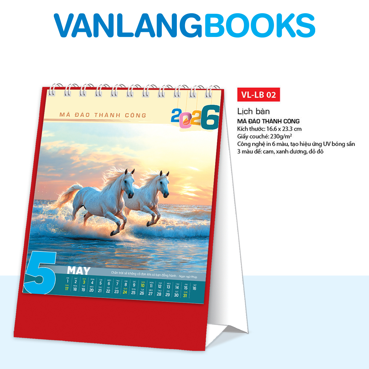Lịch Bàn 2026 – Mã Đáo Thành Công | Lịch Để Bàn Cao Cấp Vanlangbooks | Mã: VLLB02A - Màu Đỏ