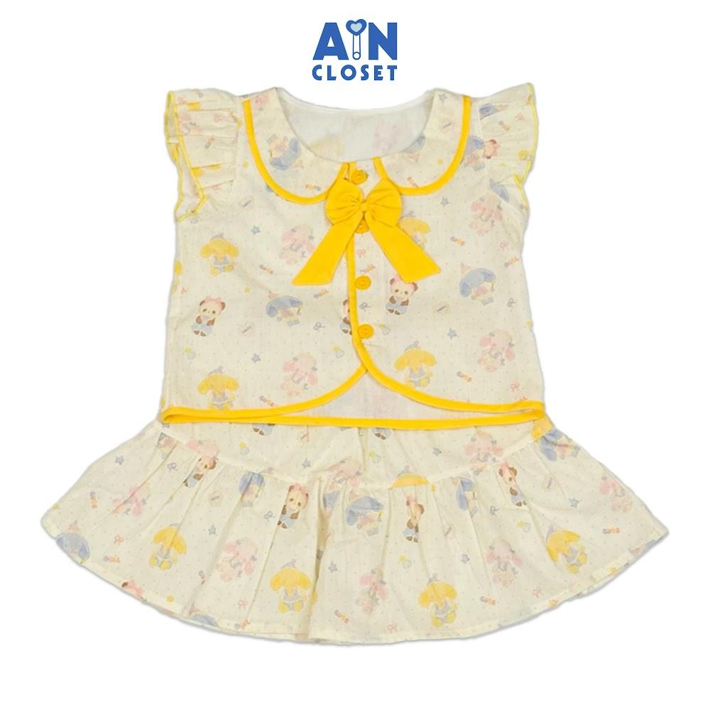 Bộ quần áo Ngắn bé gái hoạ tiết Voi Nơ Vàng Cotton - AICDBGN58850 - AIN Closet