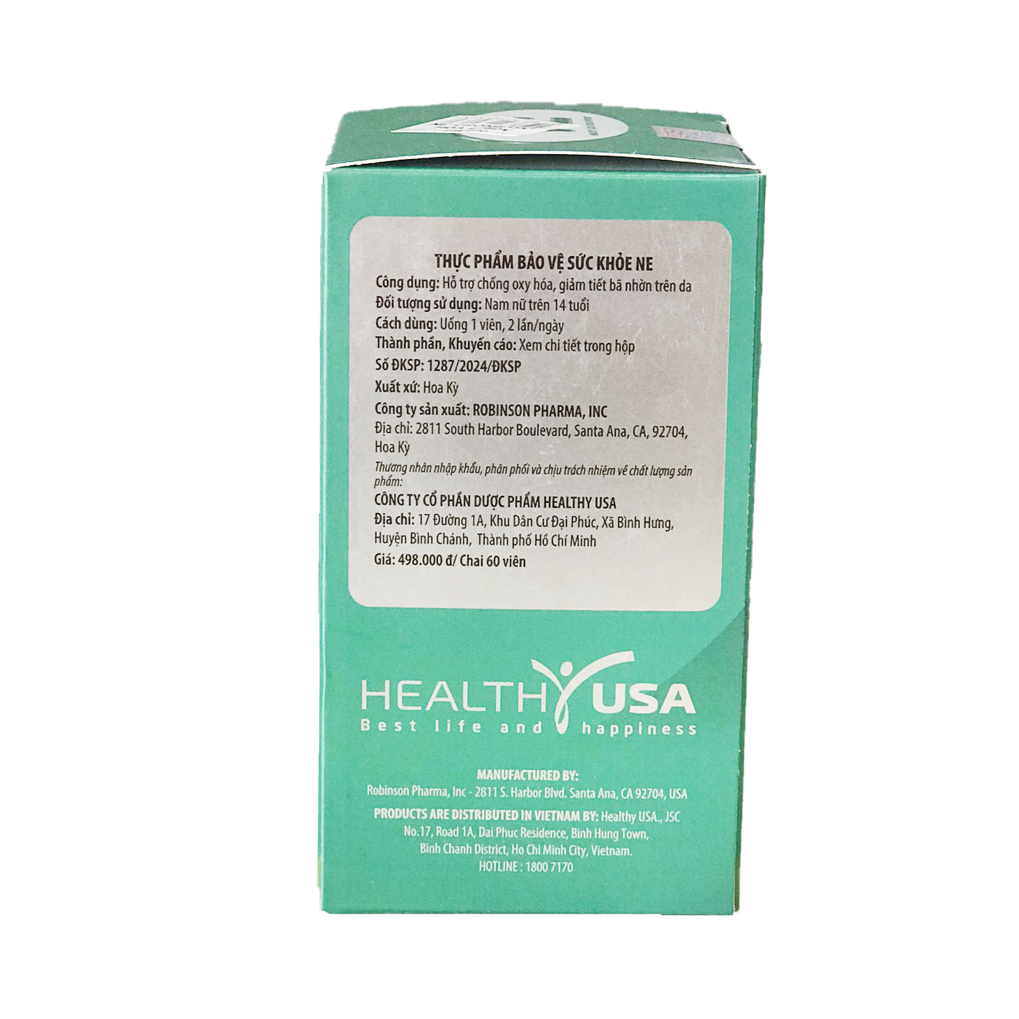 Viên uống NE HealthyUSA Hỗ trợ chống oxy hóa, giảm tiết bã nhờn trên da, giảm mụn