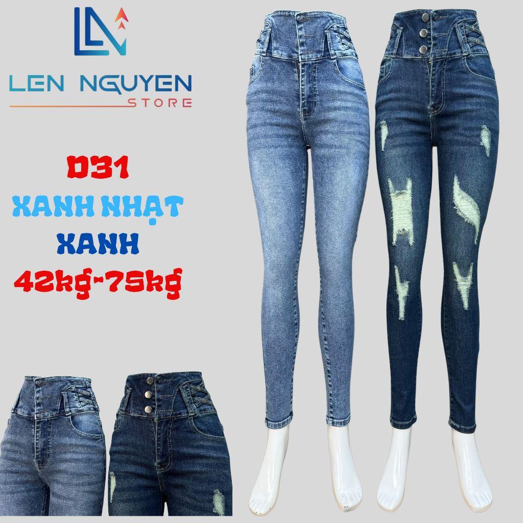 D31_Quần jean nữ, dài, lưng cao, quần bò nữ dáng ôm, quần rin nữ có big size, cho 42kg đến 75kg,LEN NGUYEN STORE - Xanh Nhạt