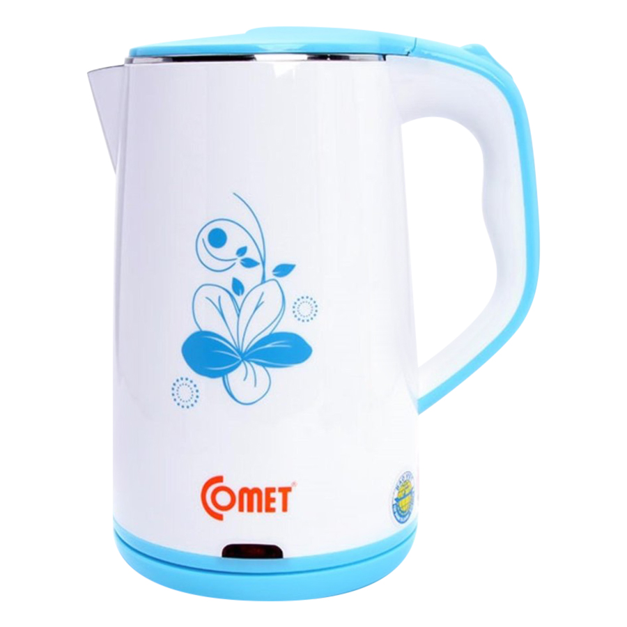 Ấm Đun Siêu Tốc 2 Lớp Comet CM8218N WB (1.8L) - Trắng Viền Xanh - Hàng Chính Hãng