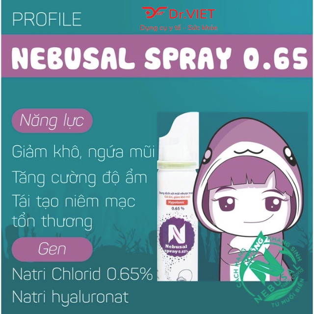 Dung dịch xịt mũi nhược trương Nebusal spray 0.65% Chính hãng - Giúp cấp ẩm, giảm khô mũi, phục hồi tổn thương mũi, phù hợp cho cả người lớn và trẻ nhỏ(50ml)