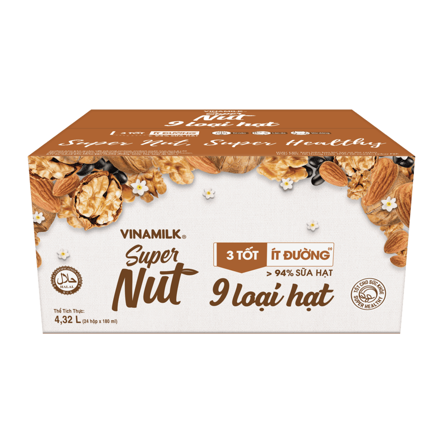 Thùng 24 hộp sữa 9 loại hạt Vinamilk Super Nut 180ml