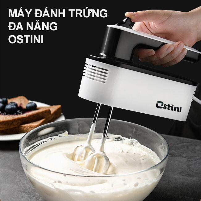 Máy đánh trứng đa năng 5 chế độ Ostini thế hệ mới - mẫu máy đánh trứng cầm tay có thể đánh kem, trộn nhào bột - Tặng dụng cụ tách trứng và đế để bàn