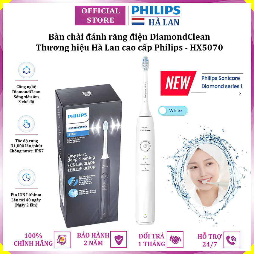Bàn chải đánh răng điện thương hiệu Hà Lan cao cấp Philips DiamondClean Series 1 HX5070 - Hàng chính hãng