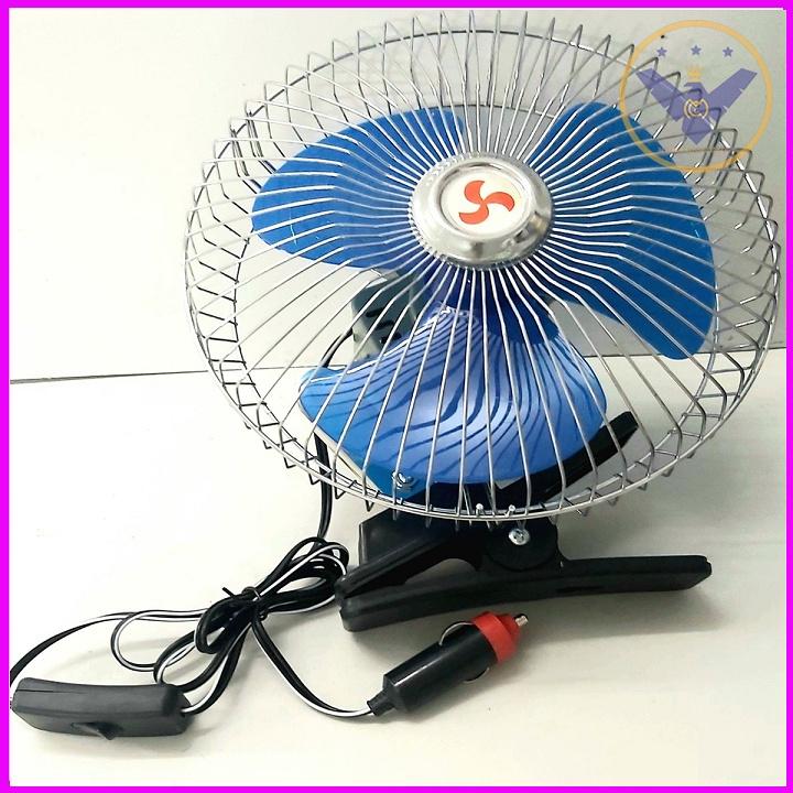 Quạt kẹp ô tô xoay 360 độ đảo chiều 8 inch 3 cánh - DC 12V-24V