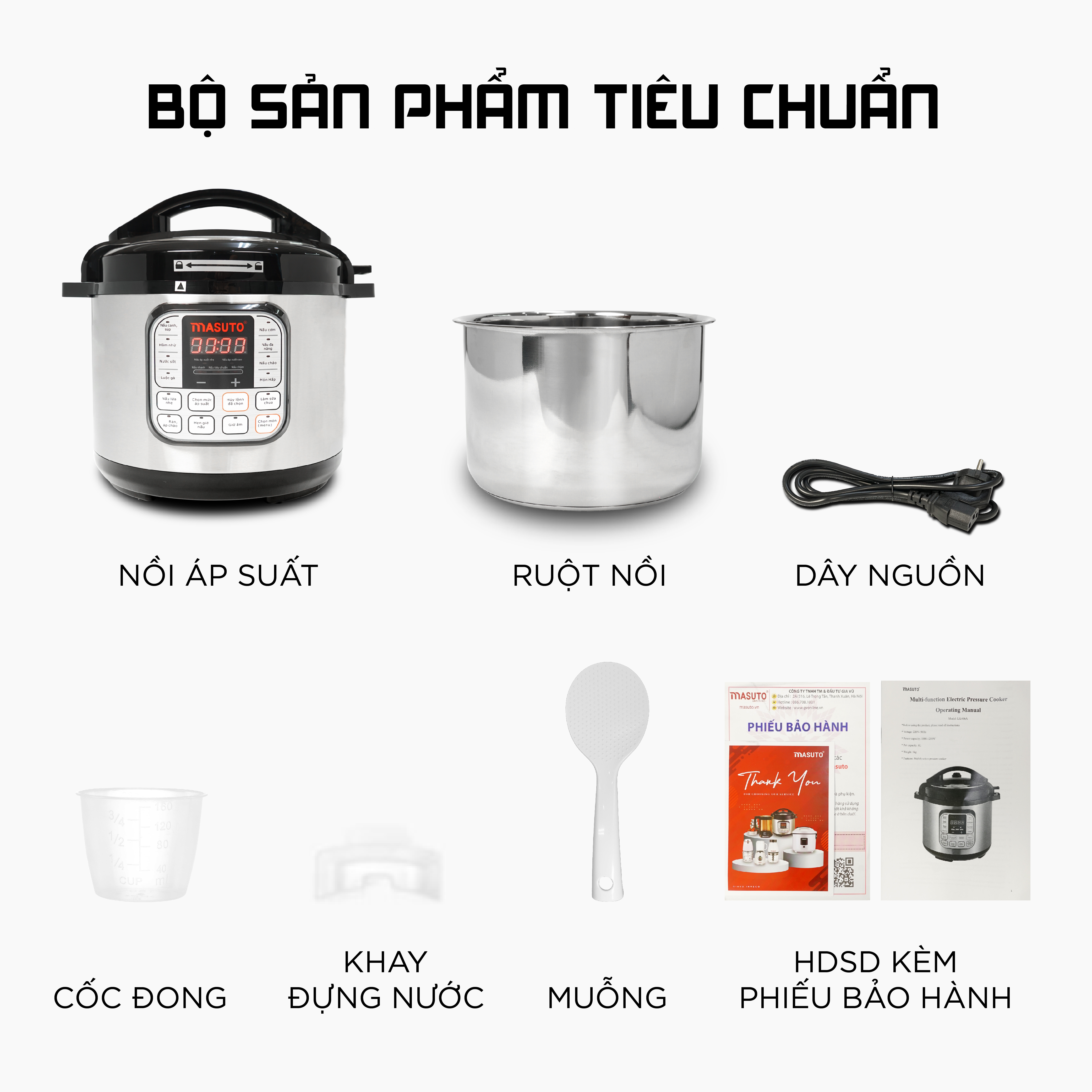 Nồi áp suất điện tử đa năng Masuto 6 lít CN Nhật nấu cơm cháo hầm siêu nhừ ruột Inox 304 siêu bền-Hàng chính hãng