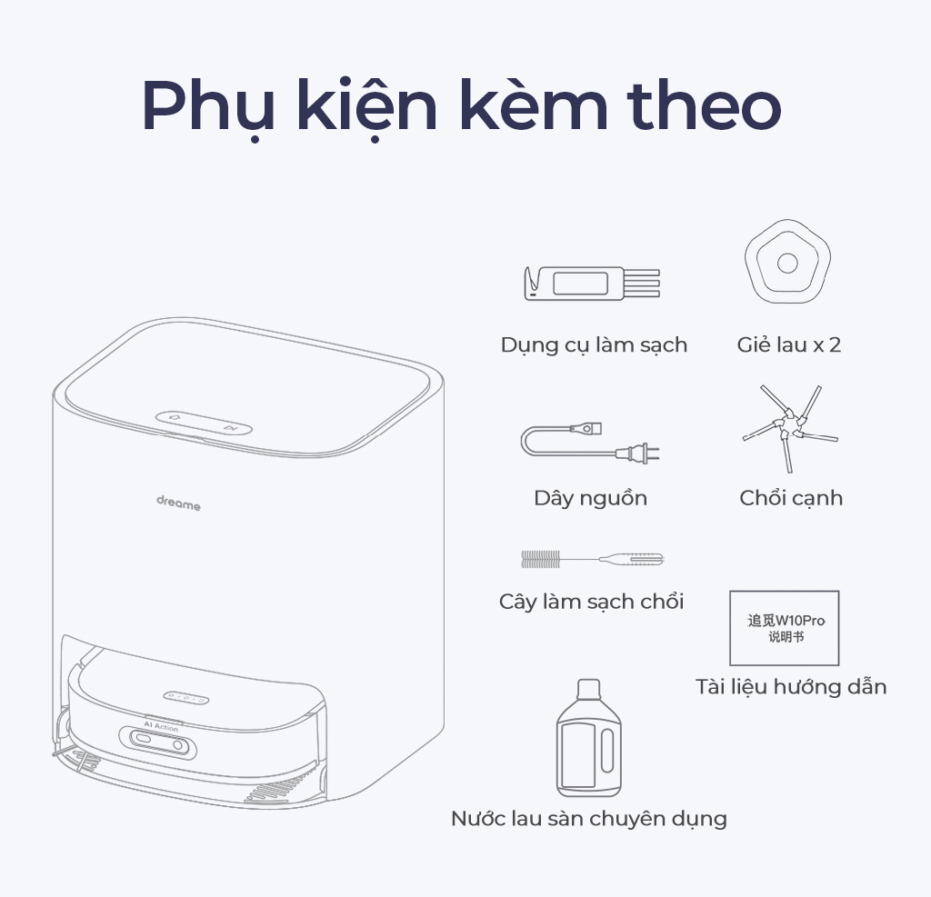 Robot Lau Sàn Hút Bụi Tự Làm Sạch Thông Minh Dreame Bot W10 Pro - Lực Hút 4200PA - Bản Quốc Tế - Hàng chính hãng