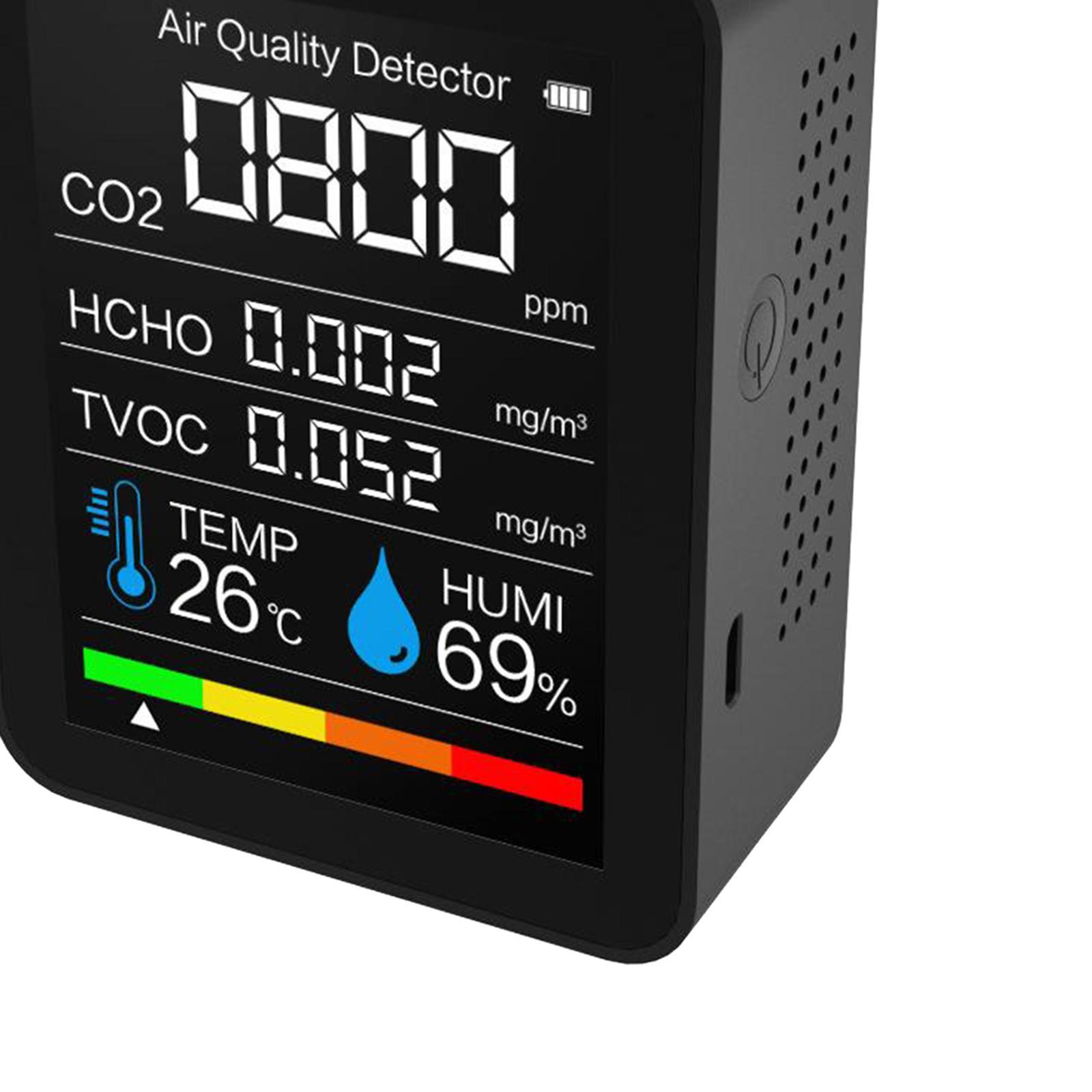 Portable CO2 Monitor 3 in 1 Humidity Gauge Air Quality Tester Black