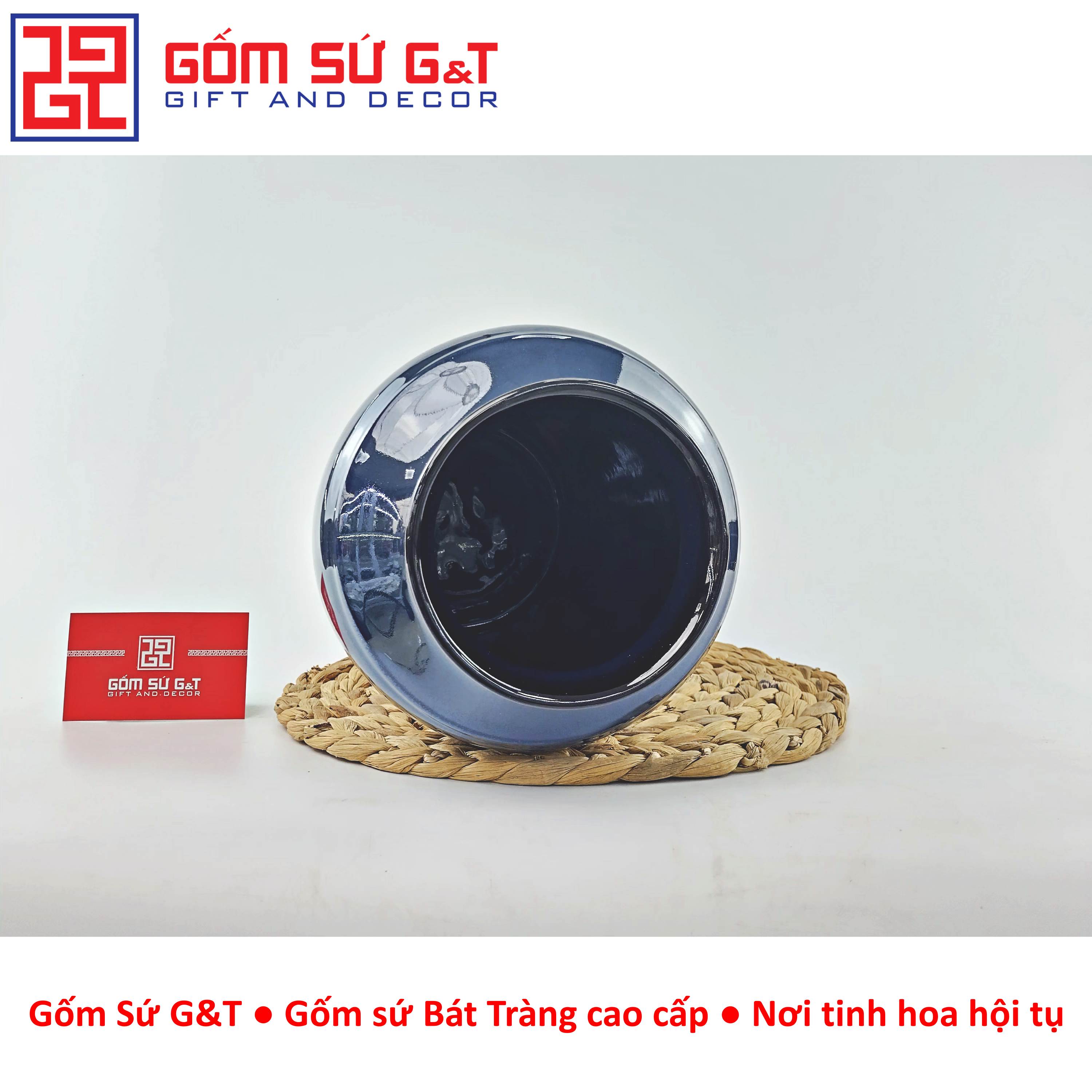 Lọ hoa men hỏa biến dáng thạp vẽ sen Gốm Sứ G&amp;T