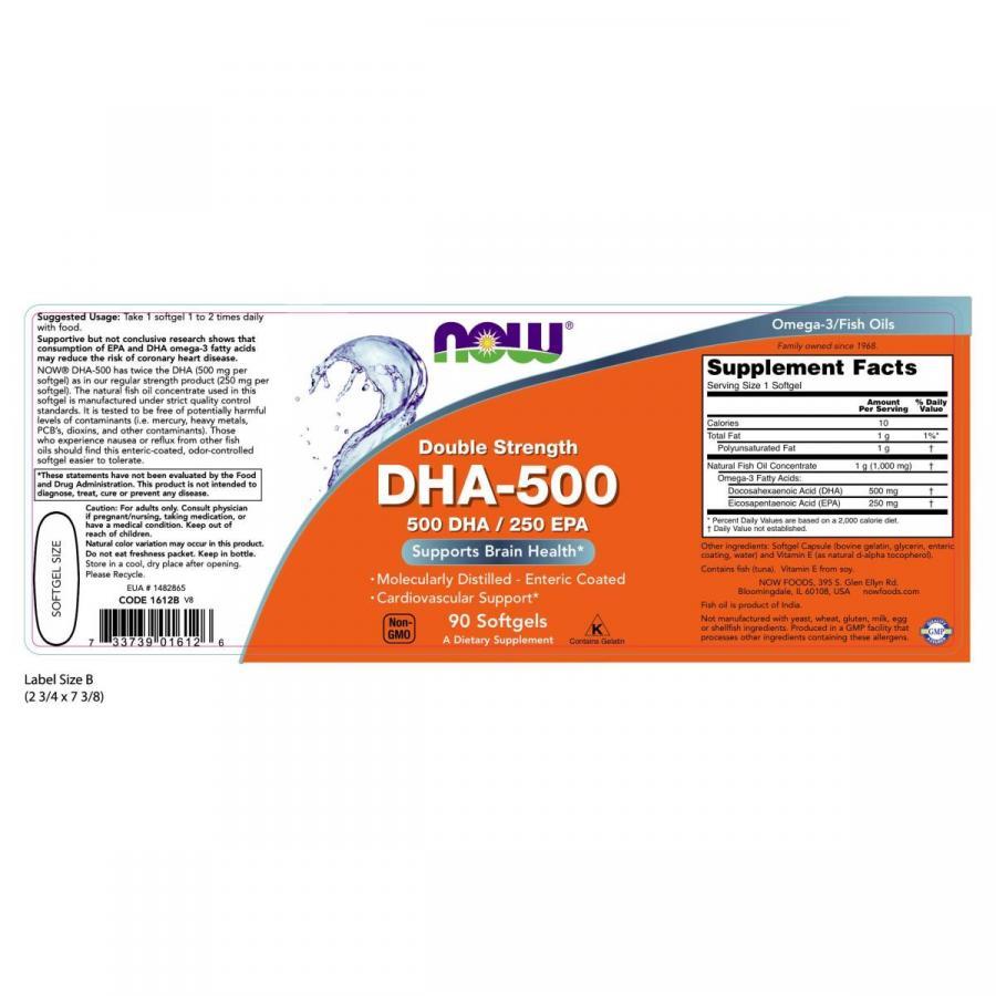 Thực Phẩm Chức Năng Hỗ Trợ Trí Não Double Strength DHA-500 NOW Foods USA