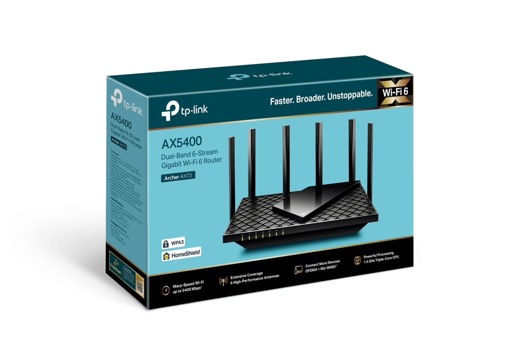 Router WIFI 6 AX5400 TP-Link Archer AX73 | Băng tần kép 2.4 &amp; 5.0 GHz | Wan/Lan Gigabit | 6*anten phủ sóng rộng | Bảo hành 24 tháng | Hàng Chính Hãng