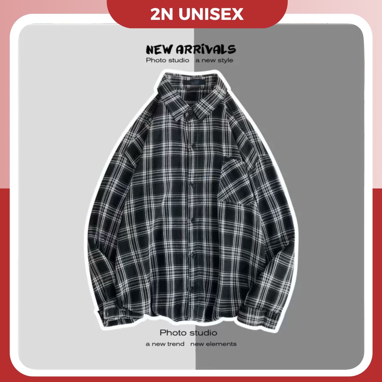 Áo sơ mi khoác ngoài form rộng unisex - Áo sơ mi nam nữ oversize sọc caro số 21