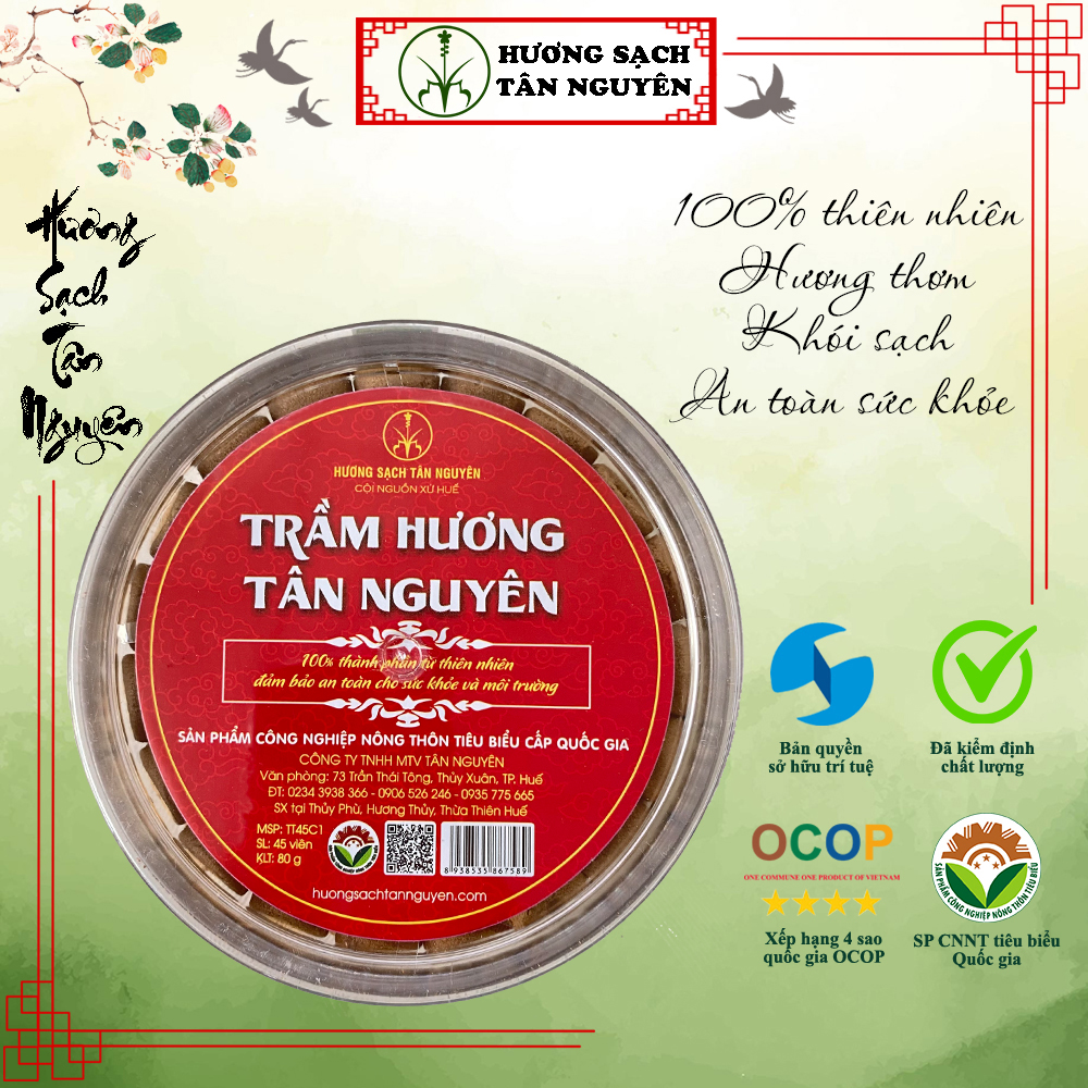 Nụ trầm hương Tân Nguyên, hương trầm thơm sạch xứ Huế - Hộp 45 viên