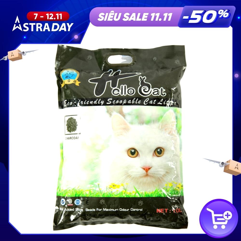 Cát Vệ Sinh Mèo - Hello Cat Charcoal 10L (Không Mùi, Than Hoạt Tính)