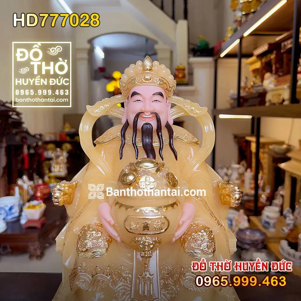 Tượng Thần Tiền Bột Đá Ngồi Ngai Đế Vuông Vàng Thạch Anh HD777028