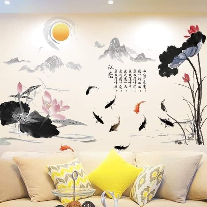 DECAL DÁN TƯỜNG MẪU ĐƠN CHIM ÉN VÀ ĐẦM SEN SƠN THỦY - HP379