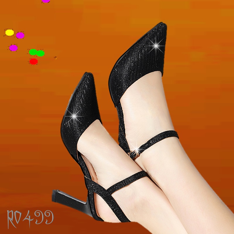 Giày sandal nữ cao gót đế cao 7 phân hàng hiệu rosata hai màu đen vàng ro499