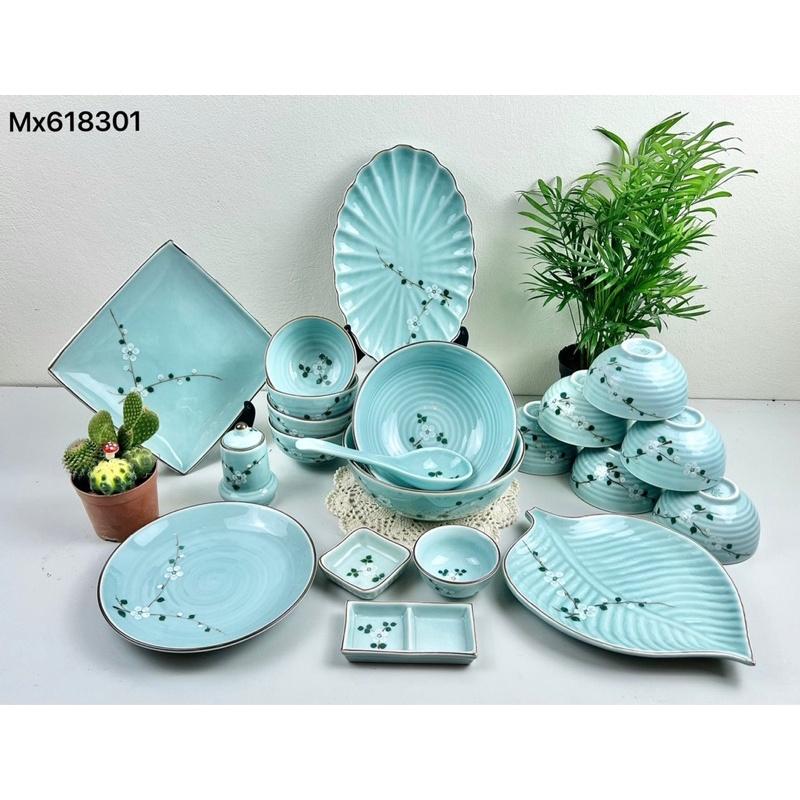 Set bát đĩa men ngọc 20-21 món. Gốm sứ Bát Tràng cao cấp