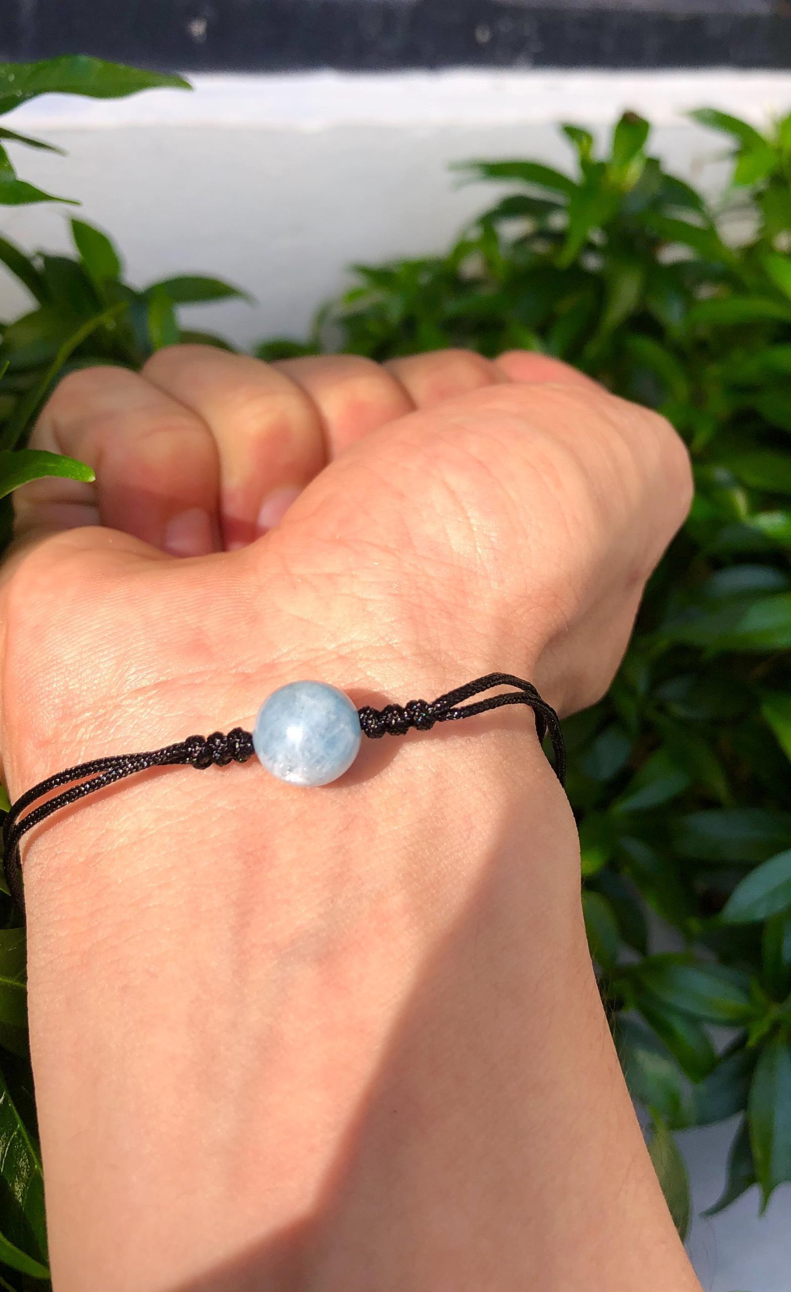 Vòng đá Aquamarine  tự nhiên – Natural Aquamarine đan dây đan 