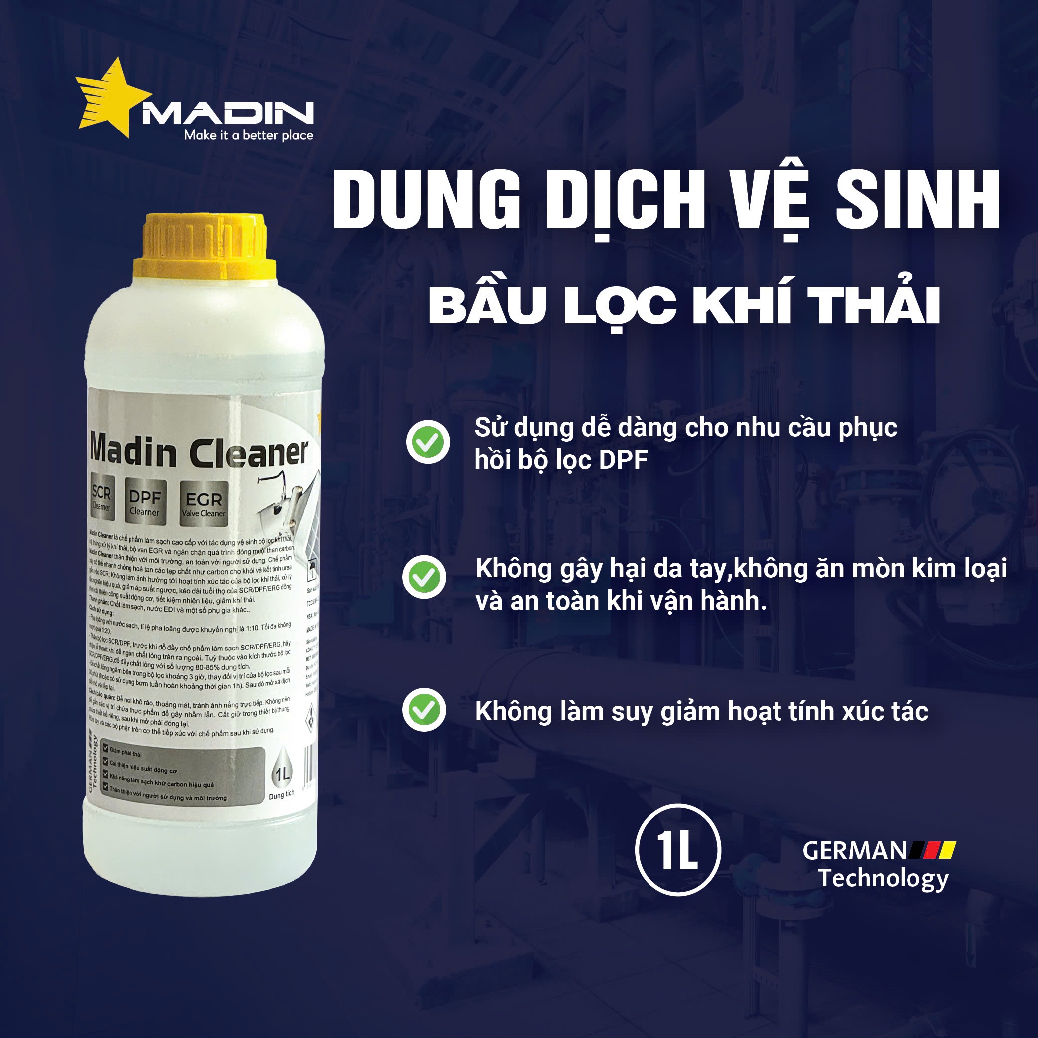 Dung Dịch Vệ Sinh Bầu Lọc Khí Thải Ô tô Madin Cleaner 1L công nghệ của Đức