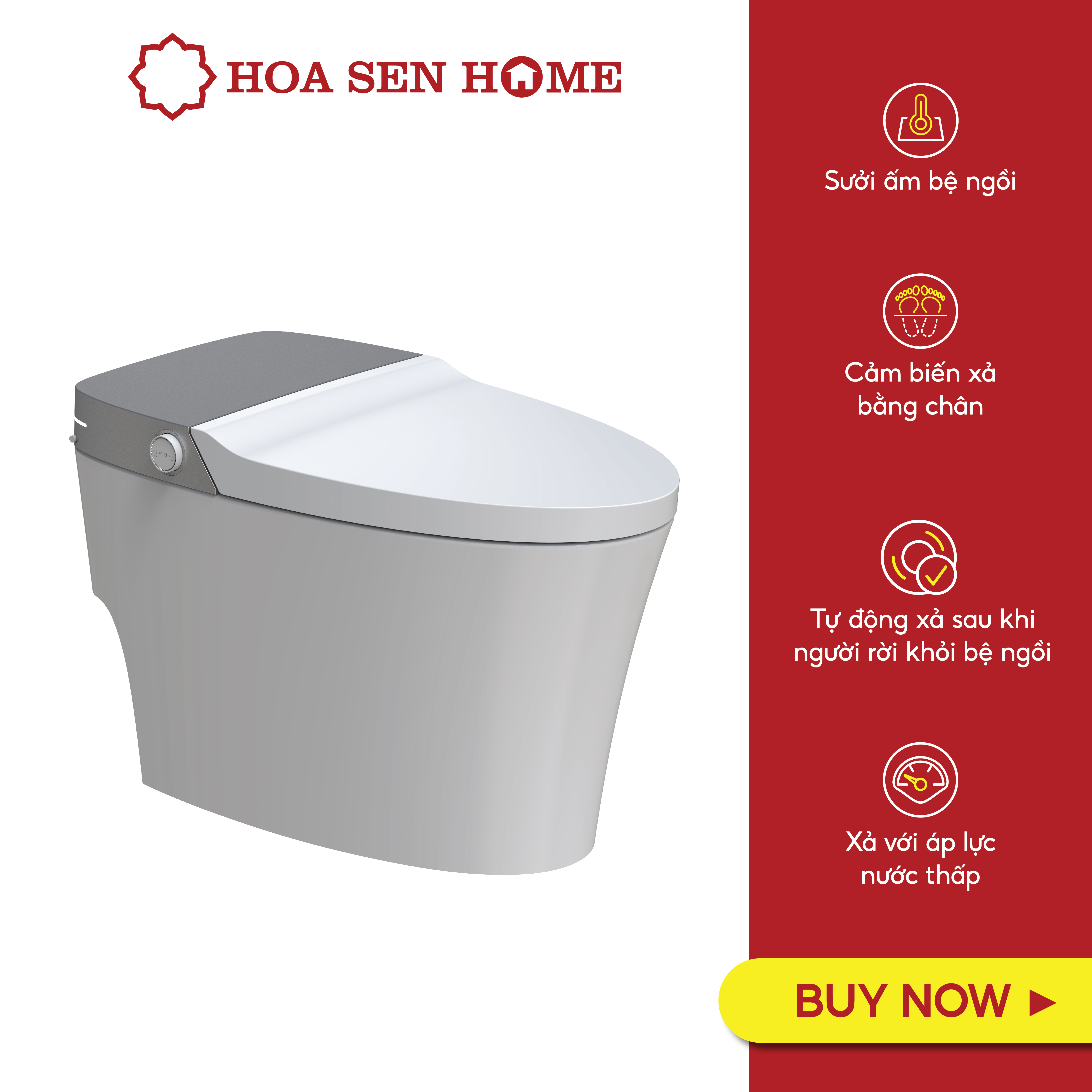 Bồn cầu thông minh TUSLO E004 Luxury lớp phủ men cao cấp, thiết kế bo tròn góc cạnh, công nghệ cảm biến hiện đại - Hoa Sen Home - Hàng chính hãng