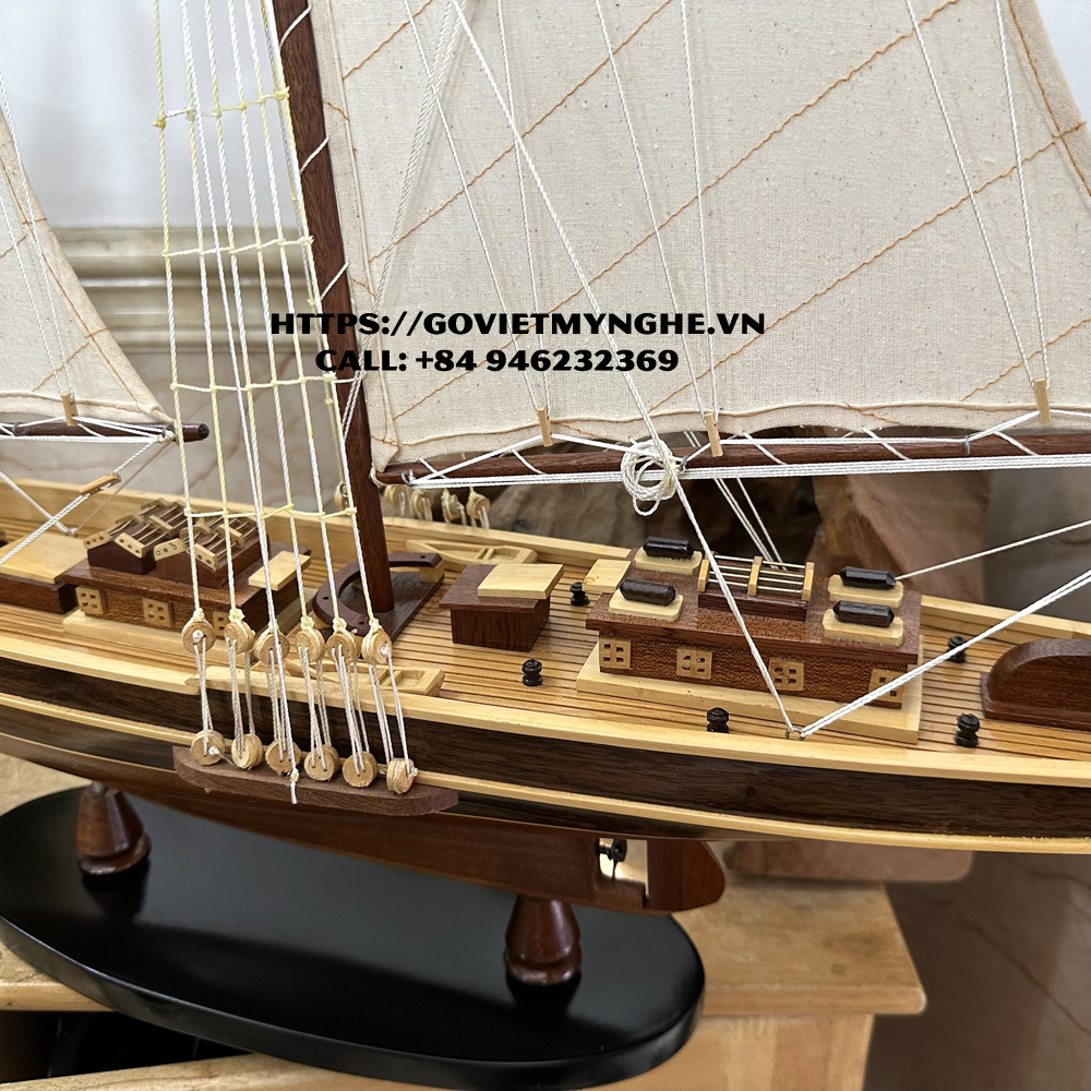 Mô hình du thuyền gỗ trang trí du thuyền Bluenose - Quà tặng thủ công mỹ nghệ trang trí-Thân tàu dài 60cm -Gỗ tự nhiên