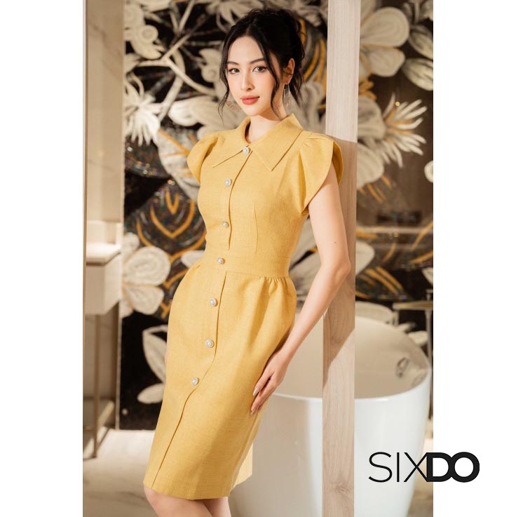 Đầm mini phối cúc cổ sơ mi xẻ tay sang trọng SIXDO