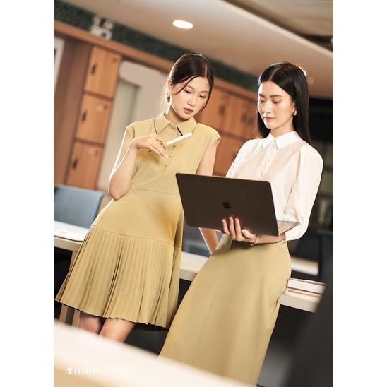 Váy liền nữ Méo shop phong cách công sở đầm không tay dáng xoè Hindi