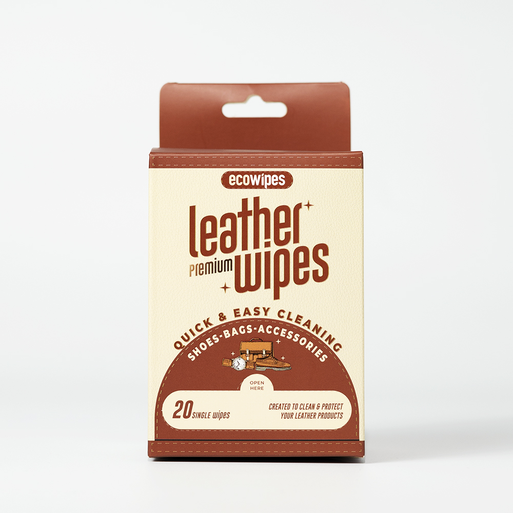 Hộp 20 gói khăn giấy ướt vệ sinh dưỡng bóng giày da, đồ da Leather Wipes Travel Size Premium gói 1 tờ làm sáng giày ngay lập tức