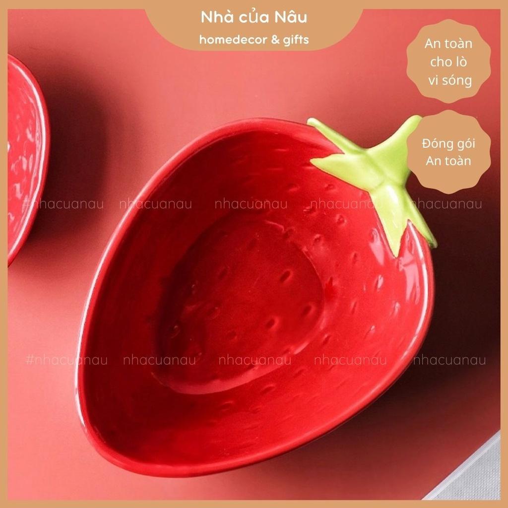 Set 2 bát phù hợp cho bé ăn dặm, làm bát ăn lẩu hình DÂU TÂY đáng yêu từ sứ dày dặn an toàn cho lò vi sóng