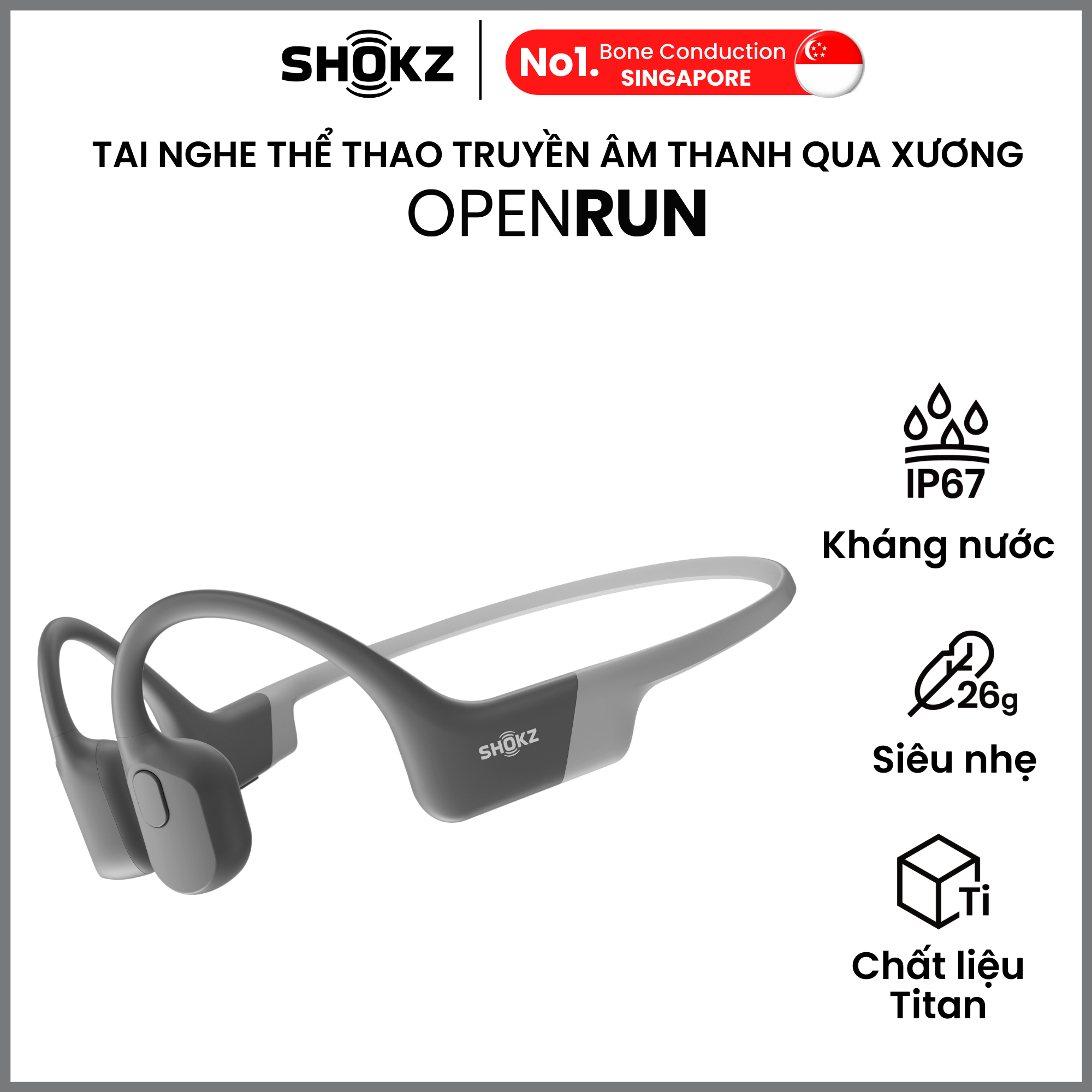 Tai Nghe Bluetooth Thể Thao Truyền Âm Thanh Qua Xương SHOKZ OPEN RUN S803 Màu Xám - Hàng chính hãng