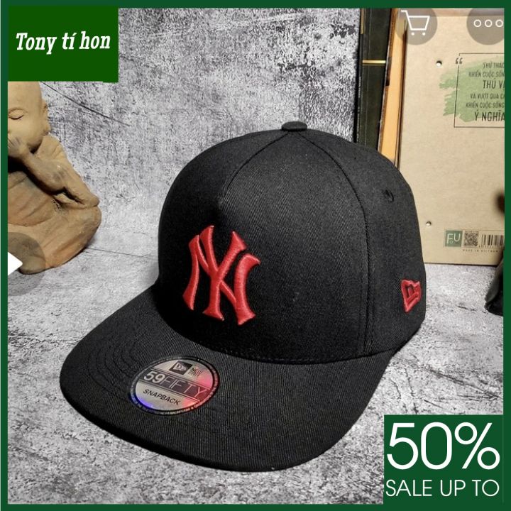 Tony tí hon - Mũ/nón kết lưỡi trai Snapback đen chữ NY đỏ thời trang nam nữ cao cấp  - chữ đỏ