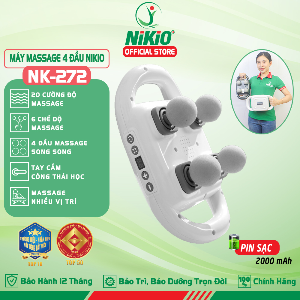 Máy massage đấm lưng và giãn cơ toàn thân 6 đầu Nikio NK-272 Pro - 9 chế độ, 20 cấp tốc độ mát xa
