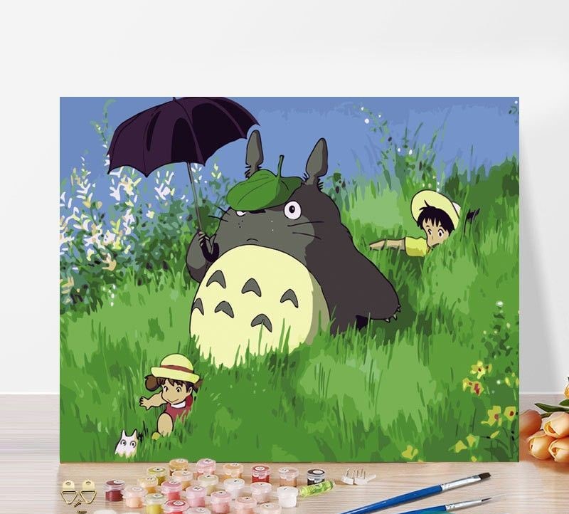 Tranh tô màu sơn dầu số hóa Totoro và Mei - M105 - 40x50cm