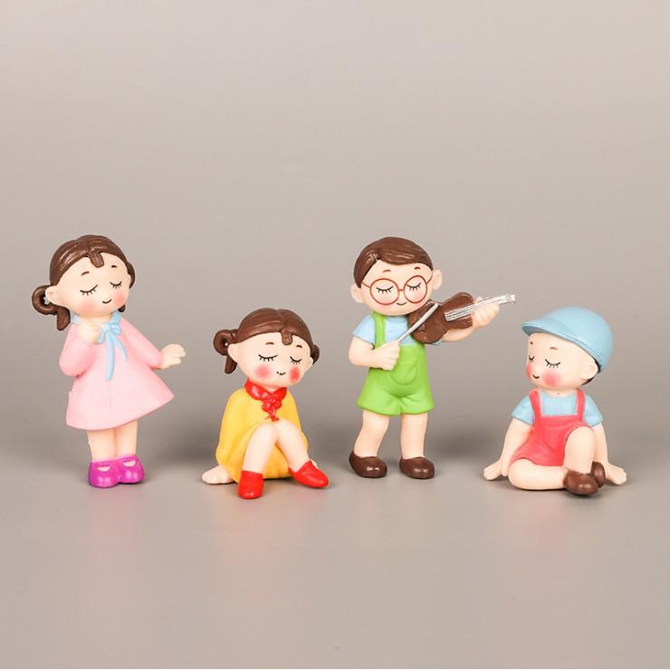 Combo mô hình tiểu cảnh "Các bạn nhỏ biểu diễn văn nghệ" dùng trang trí bánh, terrarium, móc khóa, DIY