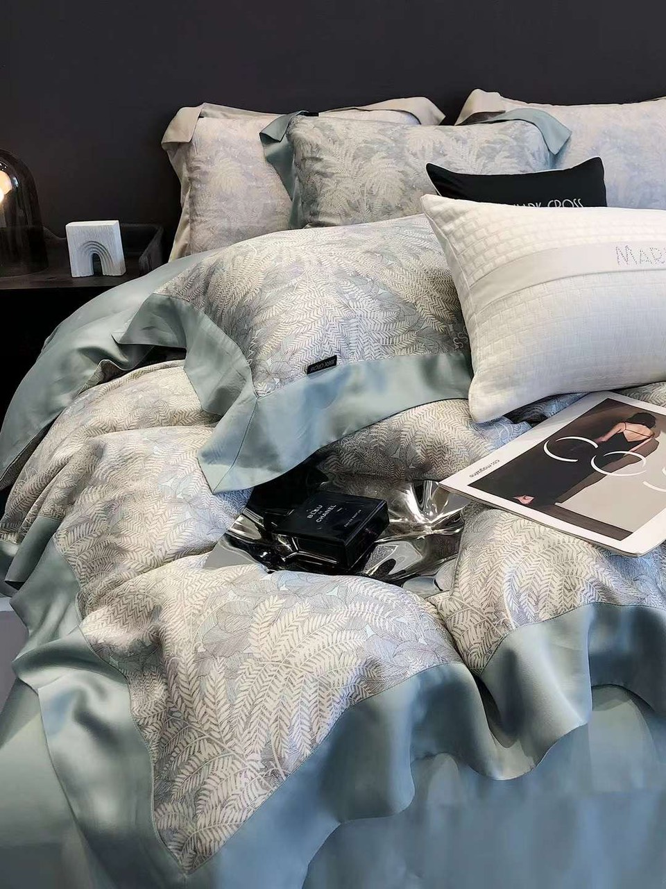 Bộ Chăn Ga Drap Giường Tencel 100s Markcoss Bộ Chăn Ga Gối Đệm 5 Món Chăn Chần Bông Lụa Nhà Hin Home Bedding