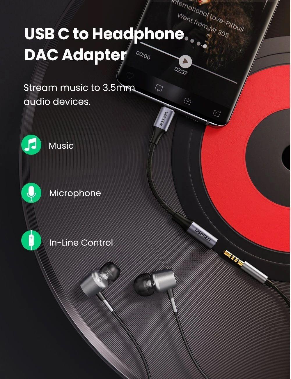 Hình ảnh Ugreen UG80154AV161TK 10cm màu xám bộ chuyển USB type C ra 3.5mm Headphone audio hỗ trợ laptop và điện thoại samsung mới - HÀNG CHÍNH HÃNG