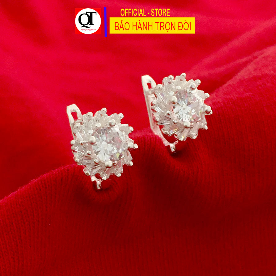 Khuyên tai nữ Hàn Quốc chất liệu bạch thật đeo sát tai kết đá trắng cao cấp trang sức